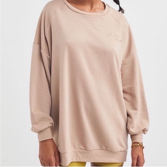 For Love and Lemons Alex Oversized crewneck Pullover Sweatshirt Tan Embroidered - Picture 2 of 6